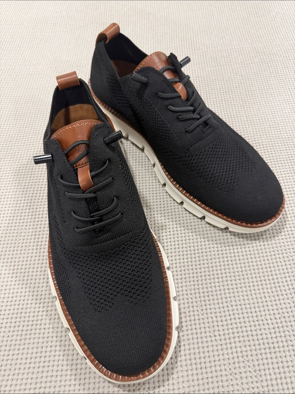 Men's Black Knit Sneakers with Brown Trim